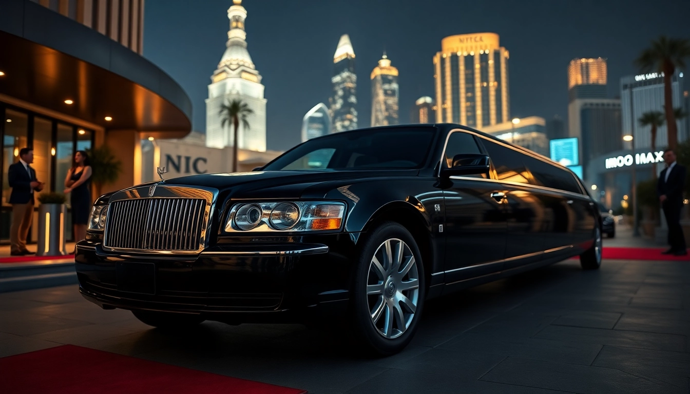 Hollywood Town Car and Limousine parked outside a prestigious LA venue, showcasing luxury and elegance.
