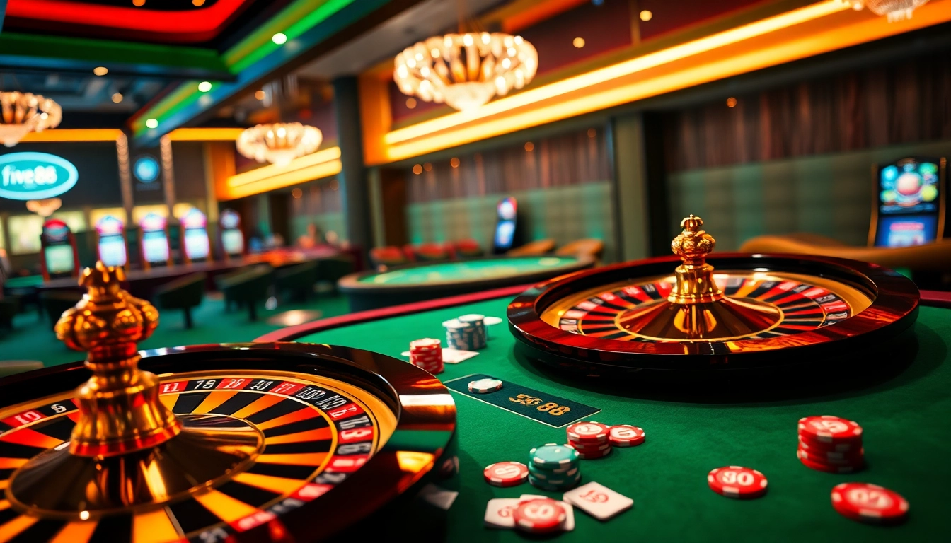 Experience high-stakes gaming at five88 casino with thrilling roulette, poker, and vibrant chips.