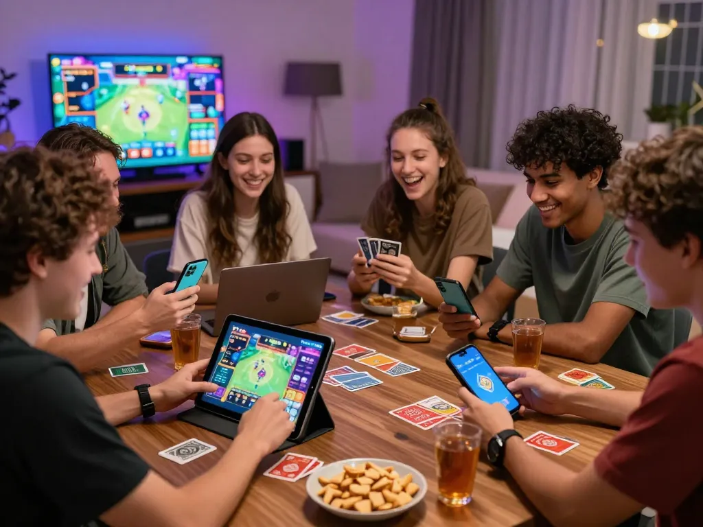Group enjoying card games online on Rikvip platform with vibrant atmosphere.