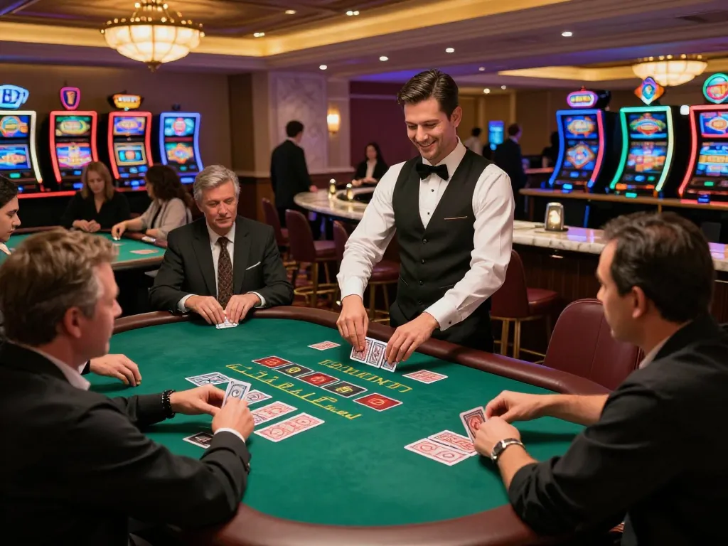 dn88 players strategizing at a blackjack table, showcasing exciting casino gameplay.