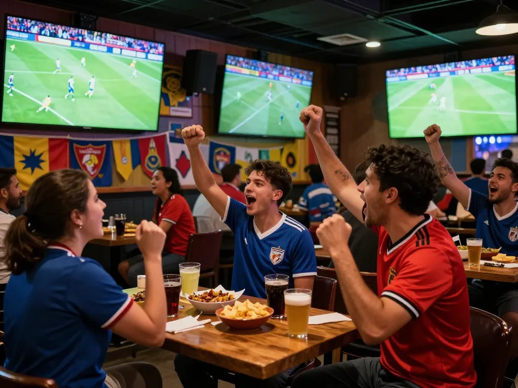 B体育 fans enjoying a vibrant sports bar atmosphere while watching live events.