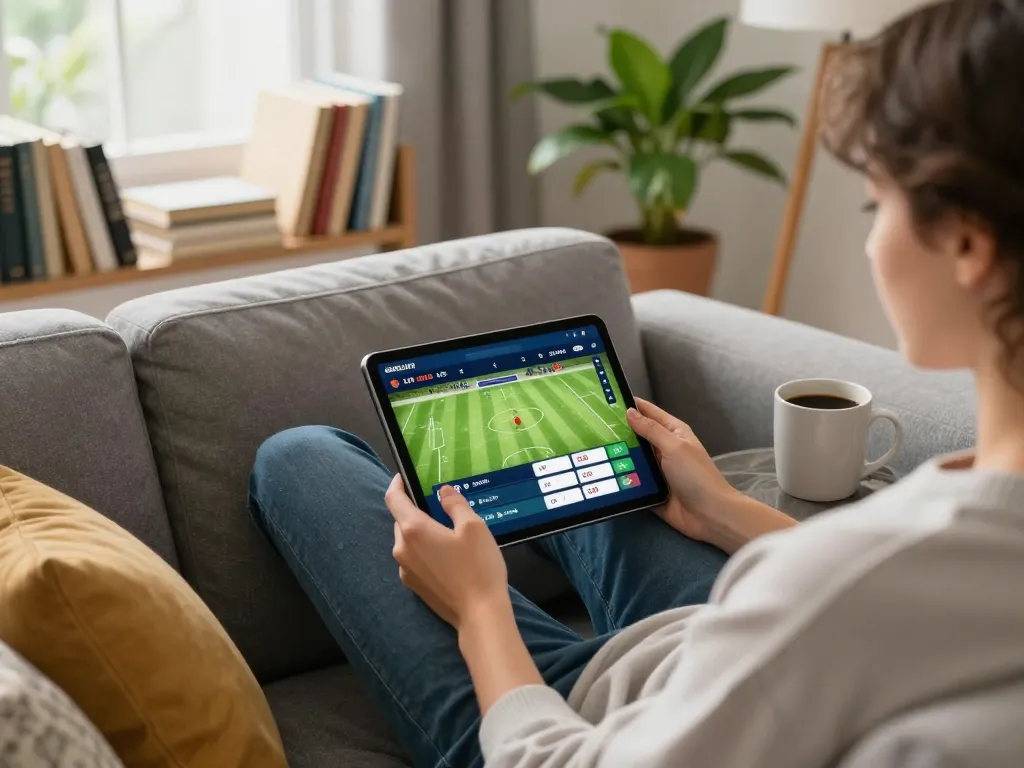 Engaging with SOCOLIVE online betting interface, showcasing a comfortable home gaming atmosphere.