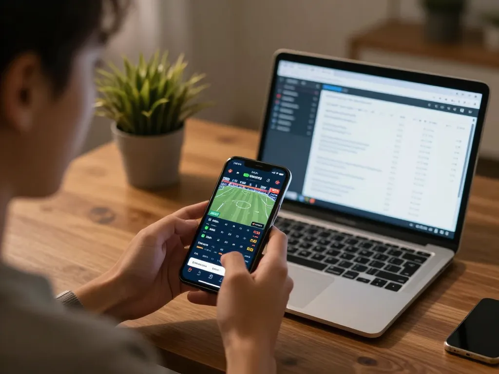Engaging online sports betting session on ee88go with live scores displayed on smartphone.