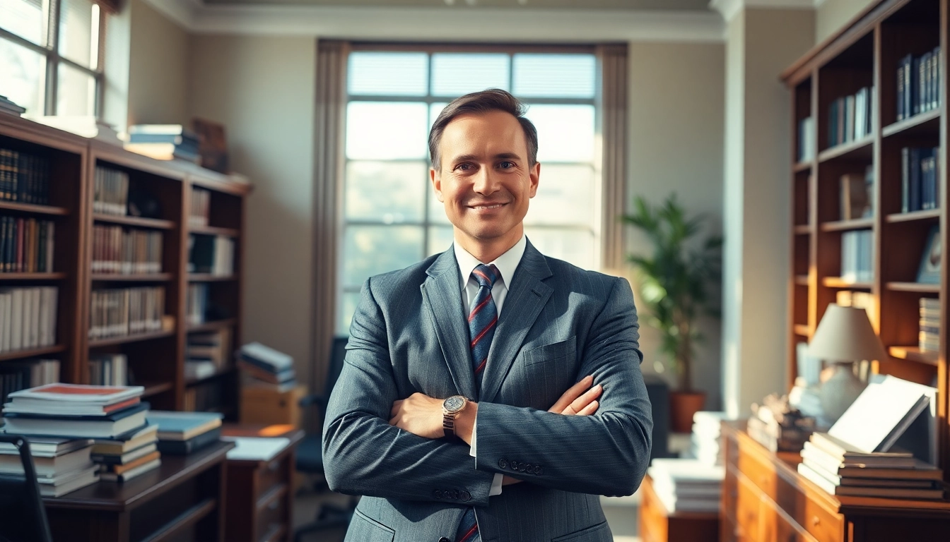 Clearwater truck accident lawyer confidently consulting in a professional office setting.