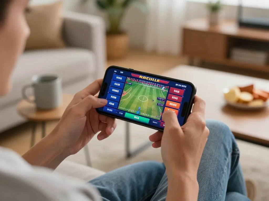 Placing bets on net88 sports app from a cozy living room during an exciting game
