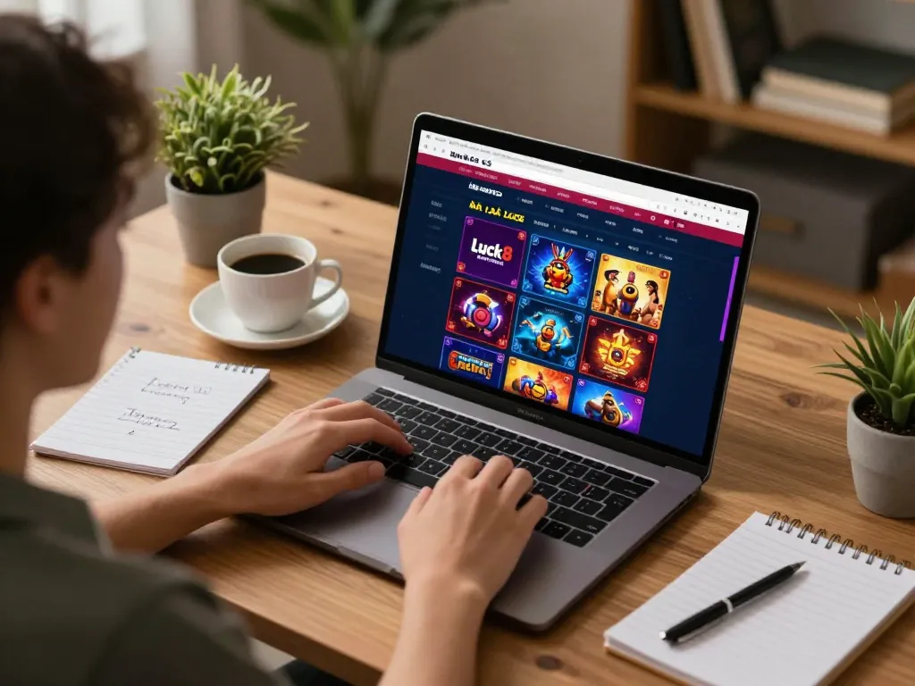 Engaged player exploring the Nhà cái Luck8 online casino, emphasizing strategic gambling from home.
