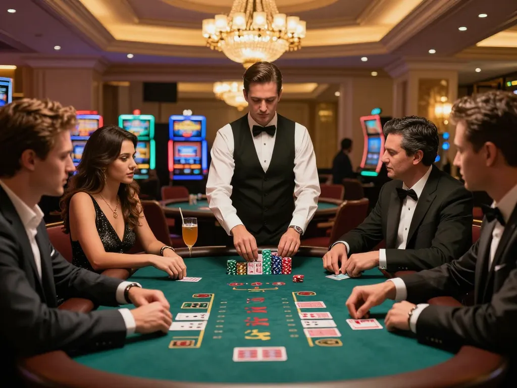 Engaged players at hitclub enjoying a blackjack game, showcasing strategic hands and vibrant casino atmosphere