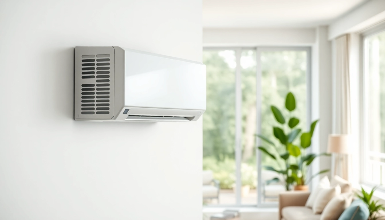 Installing a Mitsubishi mini split AC in a stylish living room for optimal comfort.