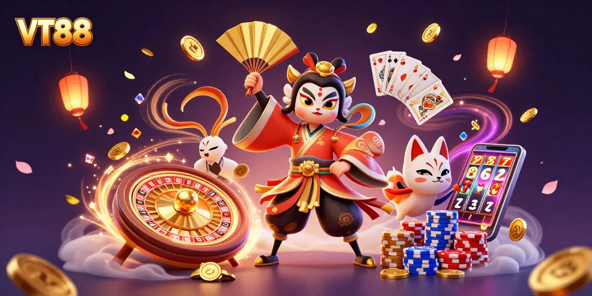 VT88 showcases thrilling casino action with golden coins and vibrant gaming elements in a captivating scene.