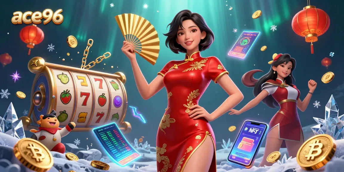 Experience the thrill of ace96 online casino with vibrant slots and crypto elements in a stunning 3D scene.