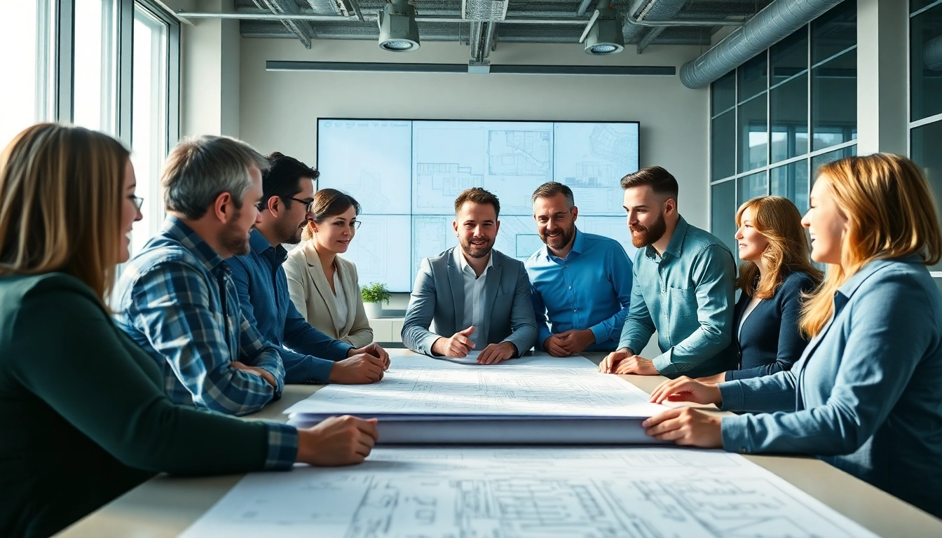 New Jersey Construction Manager collaborating with a diverse team in a modern office.