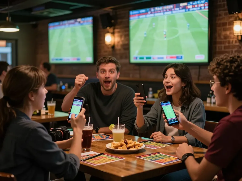 Socolive users enjoying live sports betting in a lively sports bar atmosphere, capturing the excitement of the game.