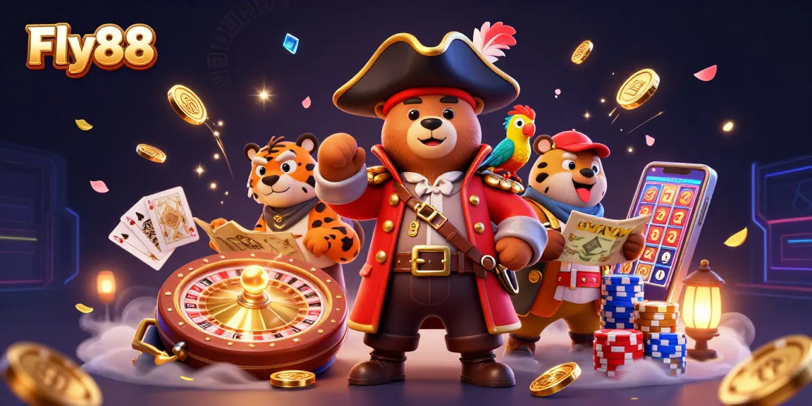 Engage in thrilling action at Fly88 with animated casino elements showcasing vibrant gaming excitement.