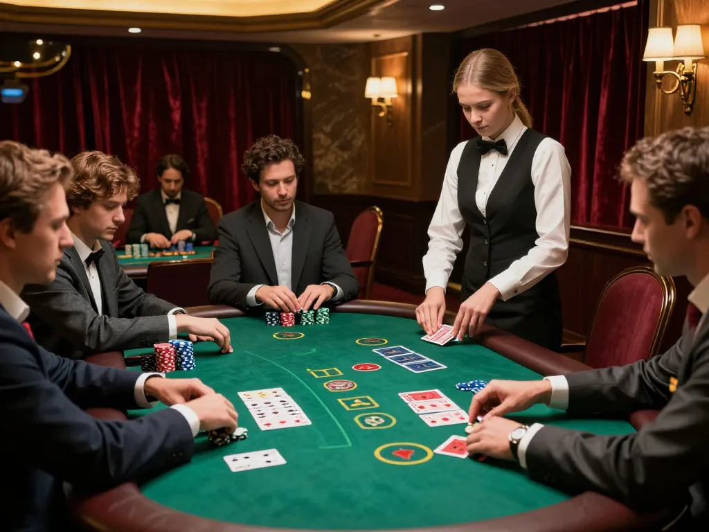 Players engaging in strategic blackjack gameplay at DA88 casino table with vibrant chips.