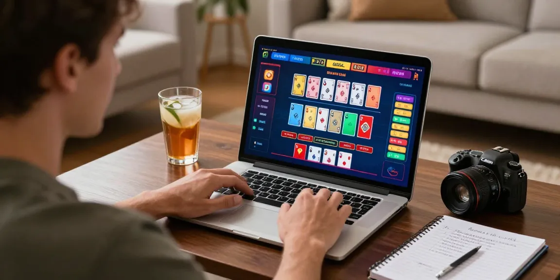 Engaged player enjoying บาคา online with colorful gaming interface and cozy setup.