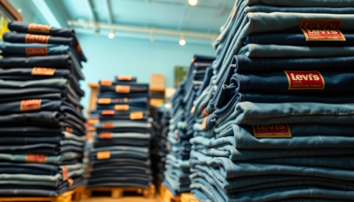 Highlighting a Levi’s and American eagle jeans pallet in a stylish boutique setup.
