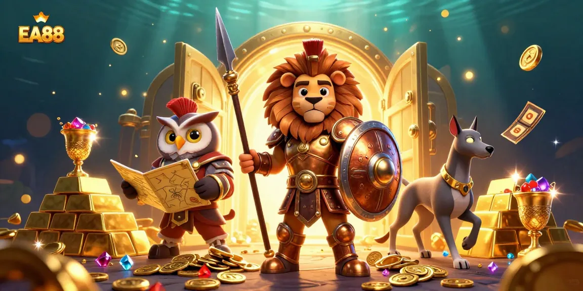 Experience thrilling casino action with EA88 in a vibrant 3D scene filled with treasure and adventure.