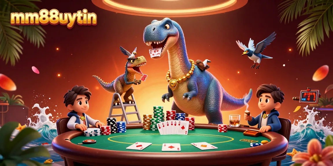 Experience excitement at mm88uytin with vivid poker gameplay featuring a brontosaurus and clever raptor in a dazzling casino.