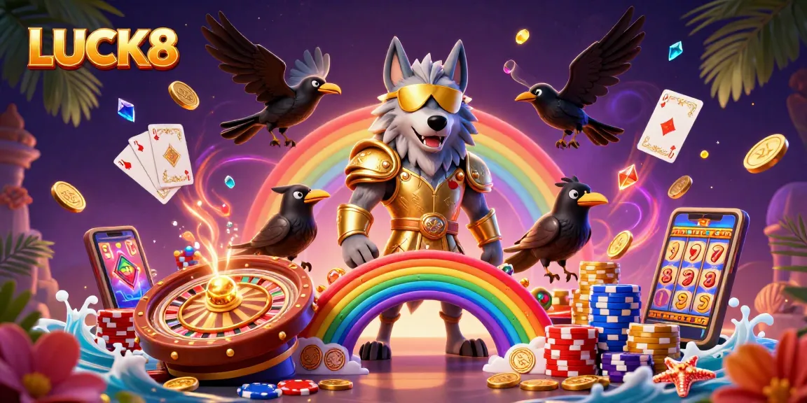 Experience epic wins with LUCK8 as Odin and ravens navigate a vibrant casino realm.