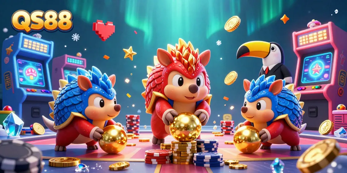 Engage in thrilling gameplay with QS88, featuring rival pangolins battling through poker chips.