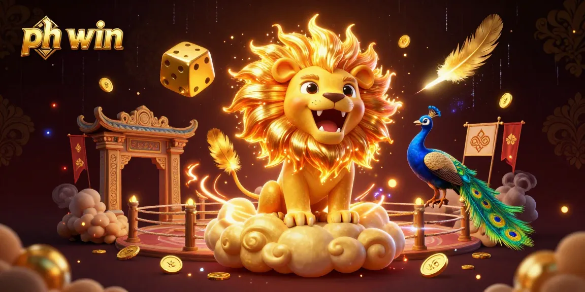 Experience excitement with ph win as vibrant casino elements surround a roaring sun lion in a dynamic scene.