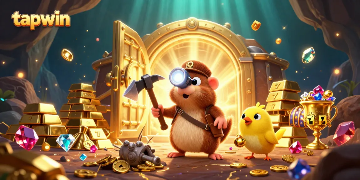 Experience the thrill of tapwin with a treasure hunt amidst slot machines and riches.