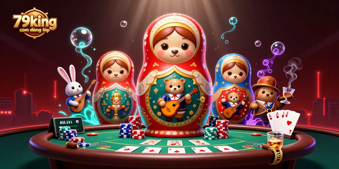 Join the excitement with 79king com đăng nhập, featuring a vibrant casino scene with playful bears and dealer elements.